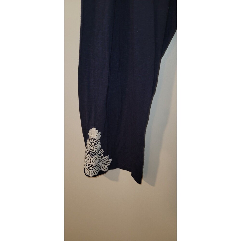 Soma Womens Sz L Blue Cropped Lounge PJ Pants Embroidered Lace Hem Drawstring - Picture 5 of 7